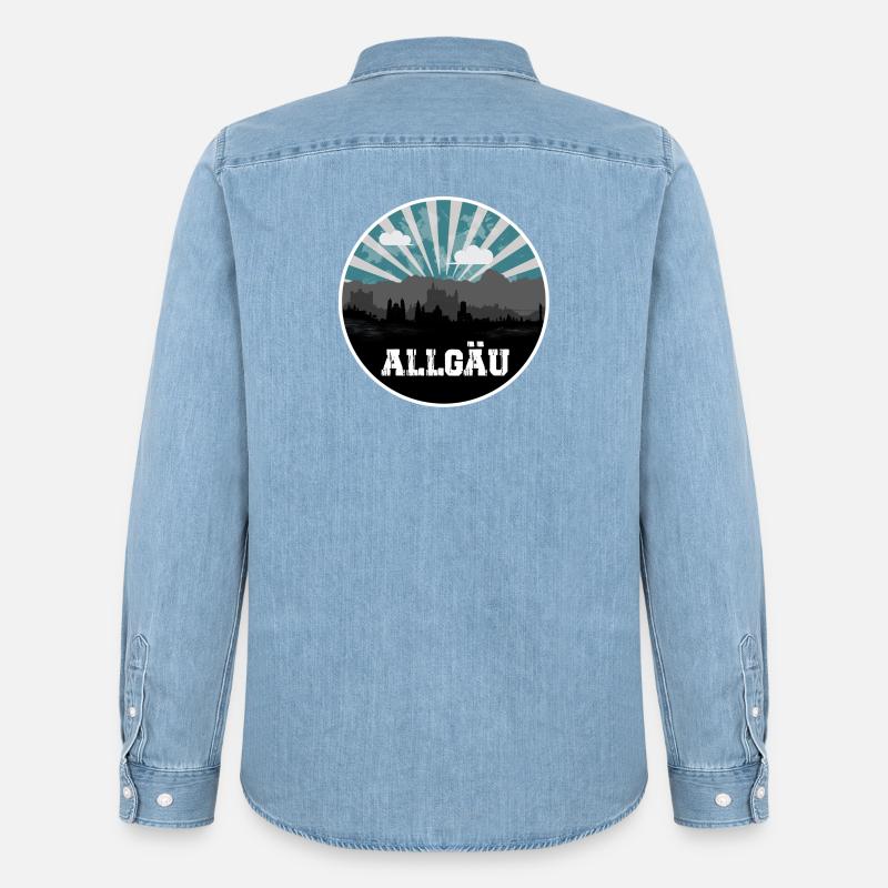 Allgäu Blue Hour Skyline - Männer Jeanshemd Organic von Stanley/Stella - verwaschenes Hellblau