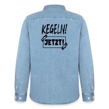 KEGELN - LUSTIGE KEGELSPORT SPRÜCHE - Männer Jeanshemd Organic von Stanley/Stella - verwaschenes Hellblau - Hinten - AI Model Male 185 light (185cm)