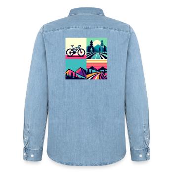 Retro Pop Cycle & Mountain Sunset - Männer Jeanshemd Organic von Stanley/Stella - verwaschenes Hellblau - Hinten - AI Model Male 185 light (185cm)