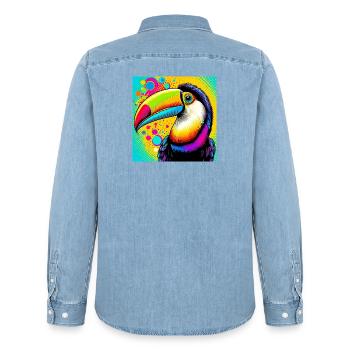 Toucan Pop Art - Chemise en denim homme bio Stanley/Stella - bleu clair délavé - Dos - AI Model Male 185 light (185cm)