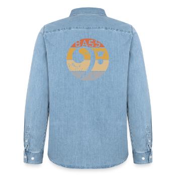 retro guitar bass clef musician bassist - Men’s Organic Denim Shirt by Stanley/Stella - light wash - Back - AI Model Male 185 light (185cm)