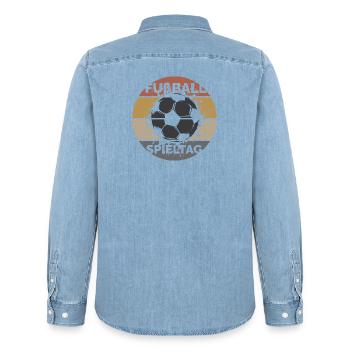 Football matchday league fan retro vintage ball explo - Men’s Organic Denim Shirt by Stanley/Stella - light wash - Back - AI Model Male 185 light (185cm)