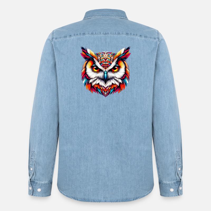Eule - Männer Jeanshemd Organic von Stanley/Stella - verwaschenes Hellblau