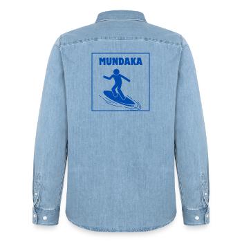Mundaka Surfing Icon T-Shirt Design - Men’s Organic Denim Shirt by Stanley/Stella - light wash - Back - AI Model Male 185 light (185cm)