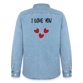 LIEBE. PAAR. GERADE VERHEIRATET. Junggesellinnenabschied. VALENTINSTAG. - Männer Jeanshemd Organic von Stanley/Stella - verwaschenes Hellblau - Hinten - AI Model Male 185 light (185cm)