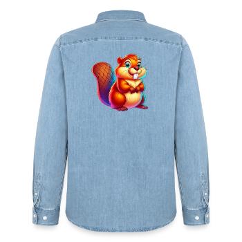 Beaver - Men’s Organic Denim Shirt by Stanley/Stella - light wash - Back - AI Model Male 185 light (185cm)