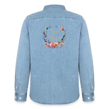 Team Braut! Personalisierbar - Männer Jeanshemd Organic von Stanley/Stella - verwaschenes Hellblau - Hinten - AI Model Male 185 light (185cm)