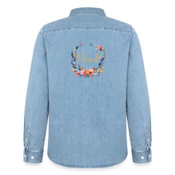 Team Braut! Personalisierbar - Männer Jeanshemd Organic von Stanley/Stella - verwaschenes Hellblau - Hinten - AI Model Male 185 light (185cm)