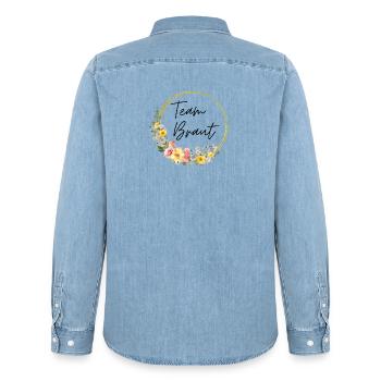 Team Braut! Personalisierbar - Männer Jeanshemd Organic von Stanley/Stella - verwaschenes Hellblau - Hinten - AI Model Male 185 light (185cm)