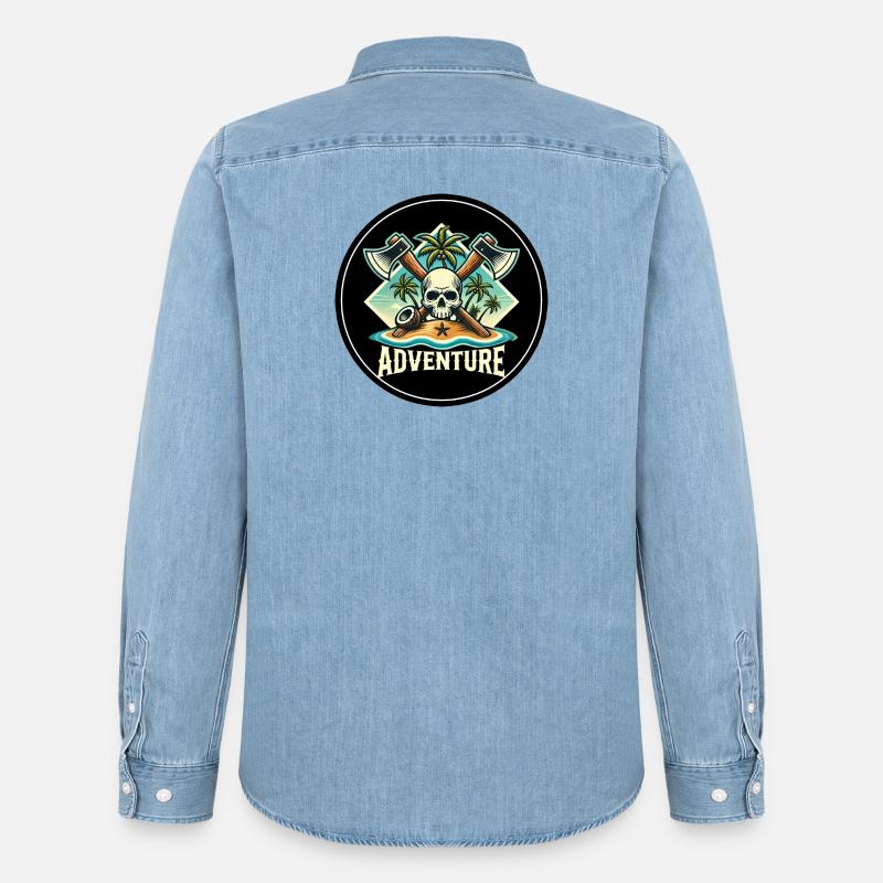 Abenteuer Skull Insel Patch - Männer Jeanshemd Organic von Stanley/Stella - verwaschenes Hellblau