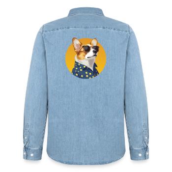 Stylish Corgi Dog in a Polka Dot Shirt - Men’s Organic Denim Shirt by Stanley/Stella - light wash - Back - AI Model Male 185 light (185cm)