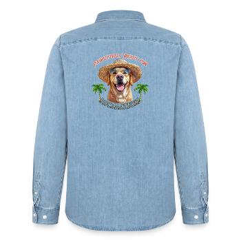 Labrador im Sommerlook: Pawsitively Ready - Männer Jeanshemd Organic von Stanley/Stella - verwaschenes Hellblau - Hinten - AI Model Male 185 light (185cm)