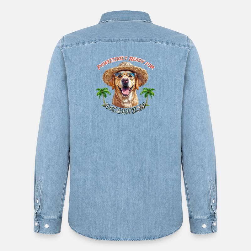 Labrador im Sommerlook: Pawsitively Ready - Männer Jeanshemd Organic von Stanley/Stella - verwaschenes Hellblau
