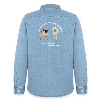 Kreuzung Pudel und Mops - Männer Jeanshemd Organic von Stanley/Stella - verwaschenes Hellblau - Hinten - AI Model Male 185 light (185cm)