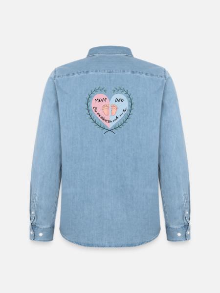 Mom, Dad & Baby Heart Design - Men’s Organic Denim Shirt by Stanley/Stella - light wash