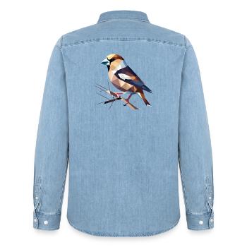 Kernbeißer Vogel – Farbenspiel der Natur - Männer Jeanshemd Organic von Stanley/Stella - verwaschenes Hellblau - Hinten - AI Model Male 185 light (185cm)