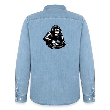 DJ The Monkey Dance Banksy Style - Men’s Organic Denim Shirt by Stanley/Stella - light wash - Back - AI Model Male 185 light (185cm)