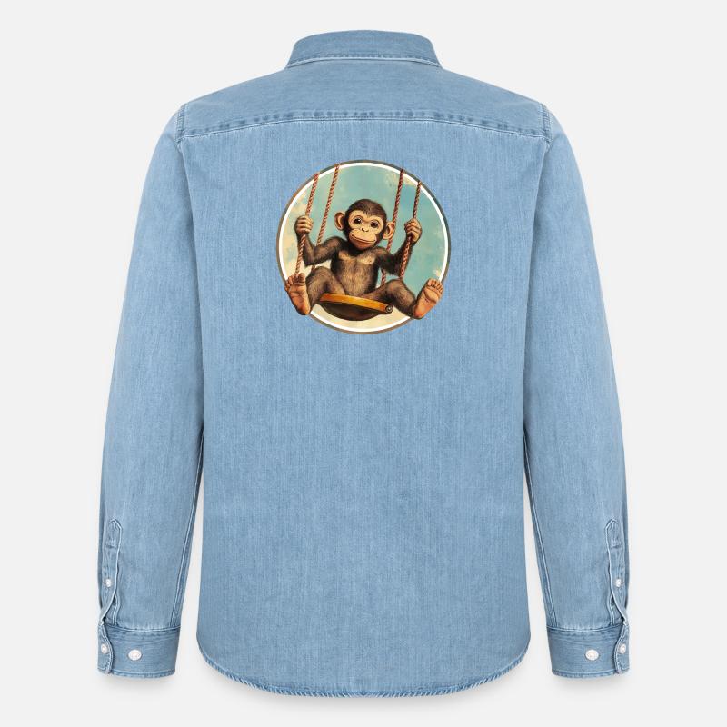 Affenschaukel – Locker bleiben! - Männer Jeanshemd Organic von Stanley/Stella - verwaschenes Hellblau