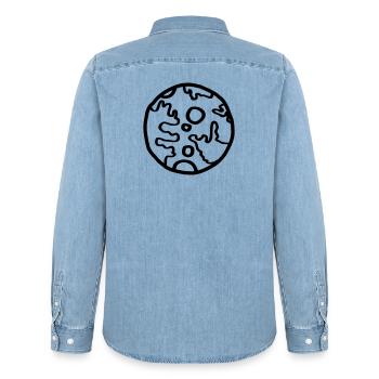 Planet Space Doodle Simple - Men’s Organic Denim Shirt by Stanley/Stella - light wash - Back - AI Model Male 185 light (185cm)