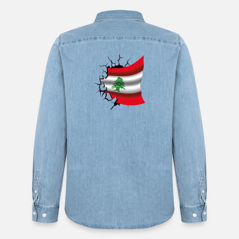 Drapeau du Liban - Drapeau Broken Design - Chemise en denim homme bio Stanley/Stella - bleu clair délavé
