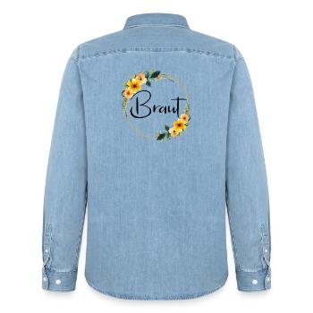 Team Braut! Bunter Blumen Kranz - Männer Jeanshemd Organic von Stanley/Stella - verwaschenes Hellblau - Hinten - AI Model Male 185 light (185cm)
