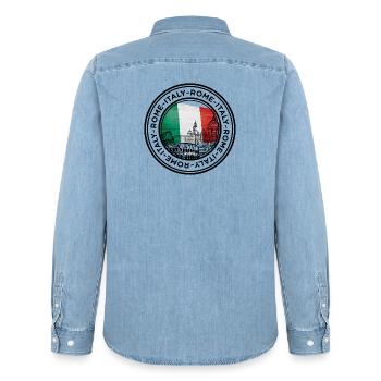 Italy Landmark Silhouette with Flag Colors - Men’s Organic Denim Shirt by Stanley/Stella - light wash - Back - AI Model Male 185 light (185cm)