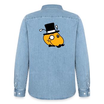 Caterpillar Sir Lord Rich Monocle Glasses Top Hat - Men’s Organic Denim Shirt by Stanley/Stella - light wash - Back - AI Model Male 185 light (185cm)