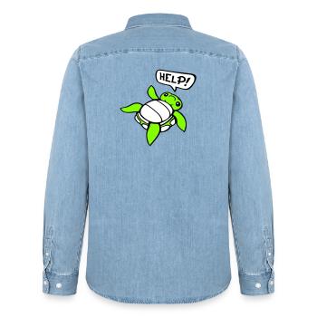 Schildkröte Rücken umgekippt hilflos Seite Help - Männer Jeanshemd Organic von Stanley/Stella - verwaschenes Hellblau - Hinten - AI Model Male 185 light (185cm)