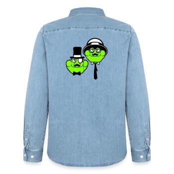 2 Frogs Sir Men's Empire Monocle Glasses Top Hat - Men’s Organic Denim Shirt by Stanley/Stella - light wash - Back - AI Model Male 185 light (185cm)