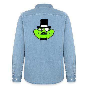 M. Grenouille Sir M. Rich Monocle Lunettes Chapeau haut de forme - Chemise en denim homme bio Stanley/Stella - bleu clair délavé - Dos - AI Model Male 185 light (185cm)