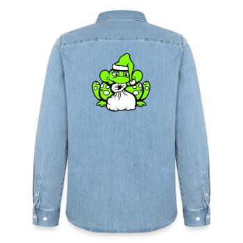 Frosch Weihnachtsmann Weihnachten Mütze Geschenk - Männer Jeanshemd Organic von Stanley/Stella - verwaschenes Hellblau - Hinten - AI Model Male 185 light (185cm)