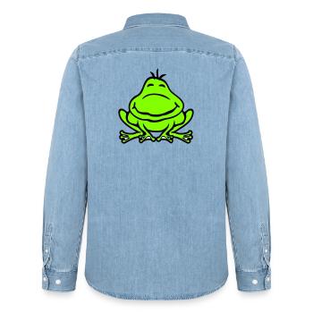 Frog Toad Smiles Funny Comic Happy Cute - Men’s Organic Denim Shirt by Stanley/Stella - light wash - Back - AI Model Male 185 light (185cm)