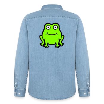 Frog Toad Smiles Funny Comic Happy Cute - Men’s Organic Denim Shirt by Stanley/Stella - light wash - Back - AI Model Male 185 light (185cm)