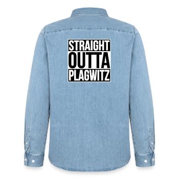 STRAIGHT OUTTA LEIPZIG PLAGWITZ - Men’s Organic Denim Shirt by Stanley/Stella - light wash - Back - AI Model Male 185 light (185cm)