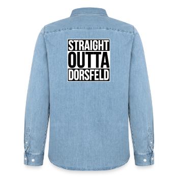 Straight Outta Dorsfeld - Männer Jeanshemd Organic von Stanley/Stella - verwaschenes Hellblau - Hinten - AI Model Male 185 light (185cm)