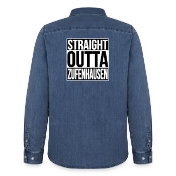 STRAIGHT OUTTA ZUFENHAUSEN - Männer Jeanshemd Organic von Stanley/Stella - verwaschenes Mittelblau  - Hinten - AI Model Male 185 light (185cm)