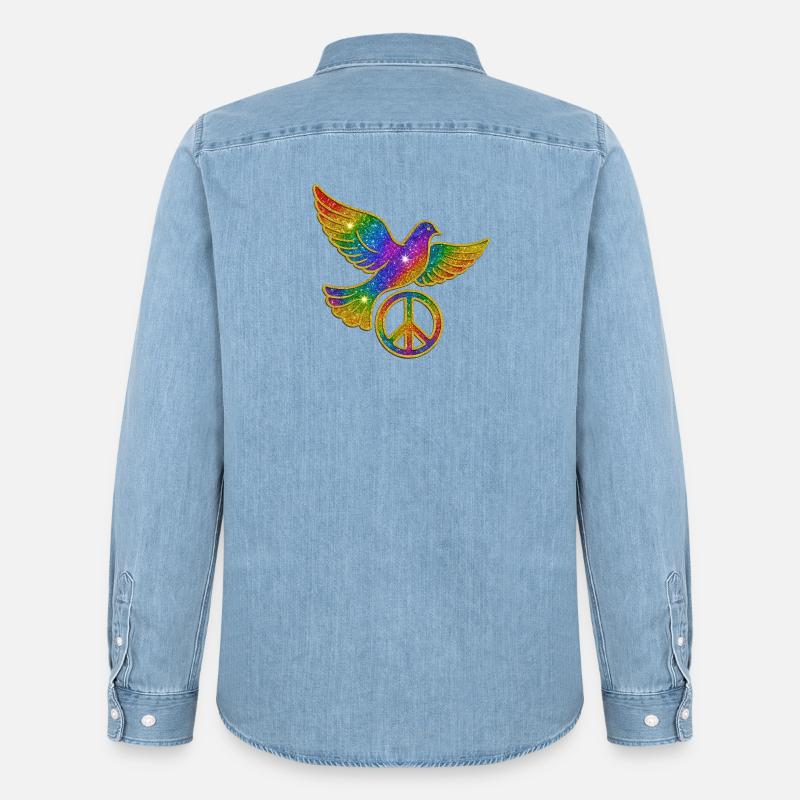 Simbolo della pace della colomba arcobaleno - Camicia in denim uomo bio di Stanley/Stella - azzurro chiaro slavato