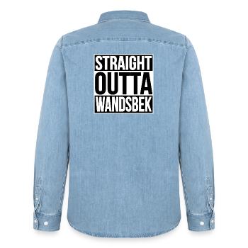 Straight Outta Wandsbek HAMBURG - Men’s Organic Denim Shirt by Stanley/Stella - light wash - Back - AI Model Male 185 light (185cm)