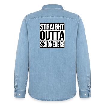 Straight Outta Schöneberg BERLIN - Männer Jeanshemd Organic von Stanley/Stella - verwaschenes Hellblau - Hinten - AI Model Male 185 light (185cm)
