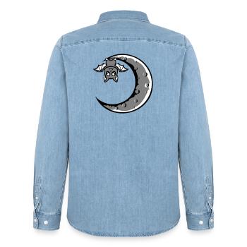Süße Fledermaus Sichelmond hängt Halloween Nacht - Männer Jeanshemd Organic von Stanley/Stella - verwaschenes Hellblau - Hinten - AI Model Male 185 light (185cm)