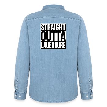 Straight Outta Lauenburg - Männer Jeanshemd Organic von Stanley/Stella - verwaschenes Hellblau - Hinten - AI Model Male 185 light (185cm)
