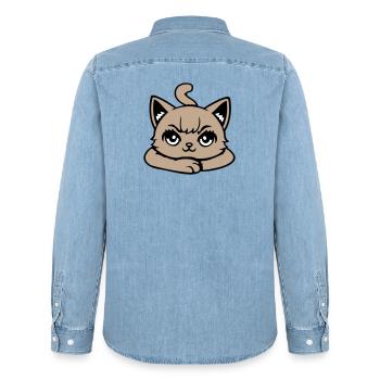 Katze Grimmig Böse Blick Verschränkte Pfoten Frech - Männer Jeanshemd Organic von Stanley/Stella - verwaschenes Hellblau - Hinten - AI Model Male 185 light (185cm)