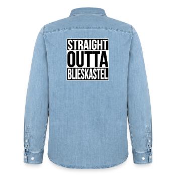 STRAIGHT OUTTA BLIESKASTEL - Männer Jeanshemd Organic von Stanley/Stella - verwaschenes Hellblau - Hinten - AI Model Male 185 light (185cm)