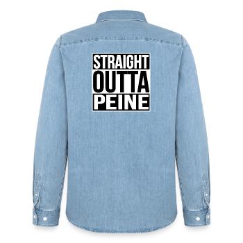 STRAIGHT OUTTA PEINE - Men’s Organic Denim Shirt by Stanley/Stella - light wash - Back - AI Model Male 185 light (185cm)