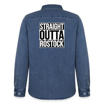 Straight Outta Rostock - Männer Jeanshemd Organic von Stanley/Stella - verwaschenes Mittelblau  - Hinten - AI Model Male 185 light (185cm)