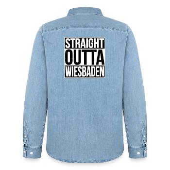 Straight Outta Wiesbaden - Men’s Organic Denim Shirt by Stanley/Stella - light wash - Back - AI Model Male 185 light (185cm)