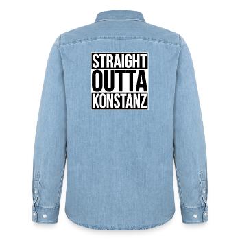 STRAIGHT OUTTA KONSTANZ - Männer Jeanshemd Organic von Stanley/Stella - verwaschenes Hellblau - Hinten - AI Model Male 185 light (185cm)