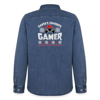 La manette de jeu préférée du Père Noël Nerd de Noël - Chemise en denim homme bio Stanley/Stella - bleu moyen délavé  - Dos - AI Model Male 185 light (185cm)