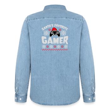 Santa's Favorite Gamer Controller Weihnachten Nerd - Männer Jeanshemd Organic von Stanley/Stella - verwaschenes Hellblau - Hinten - AI Model Male 185 light (185cm)