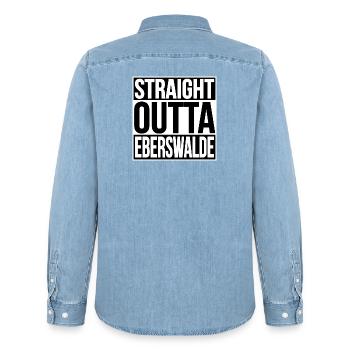 STRAIGHT OUTTA Eberswalde - Männer Jeanshemd Organic von Stanley/Stella - verwaschenes Hellblau - Hinten - AI Model Male 185 light (185cm)
